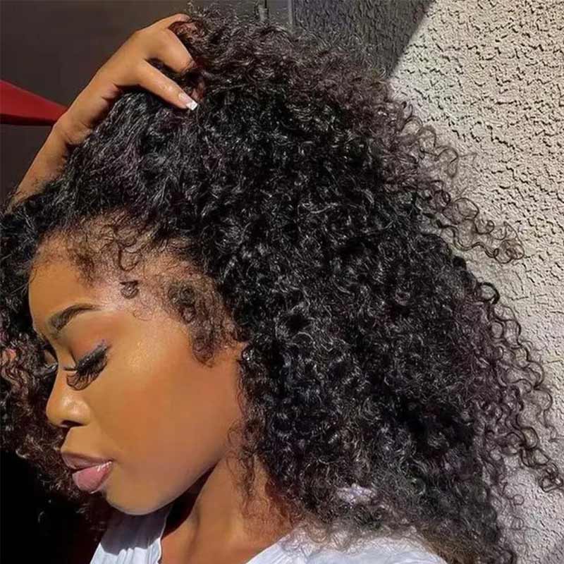 QVR Realistic Curly Edges Glueless High Transparency Lace Front Human Hair Wig