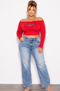 Final Plus Size USA Off The Shoulder Baby Tee Top in Red