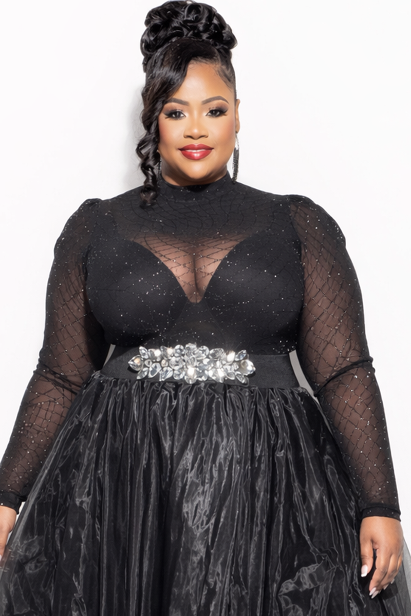 Final Sale Plus Size Glitter Mesh Bodysuit in Black (Bodysuit Only)
