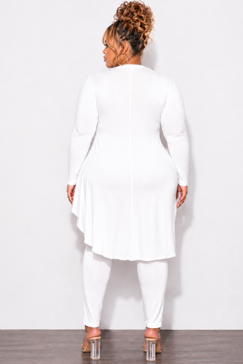 Final Sale Plus Size 2pc High Low Top and Leggings Set in White