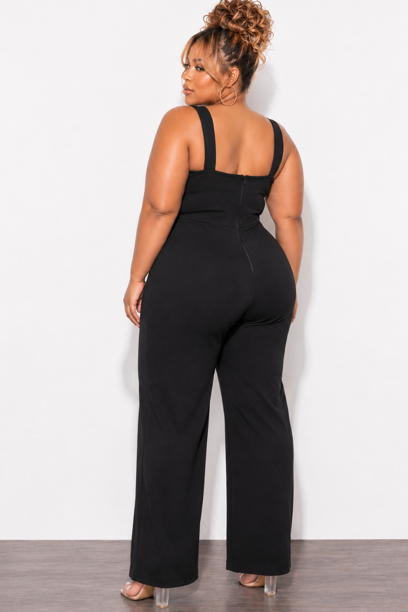 Final Sale Plus Size Lux Sweetheart Neckline with Tank Strap Jumpsuit in Black