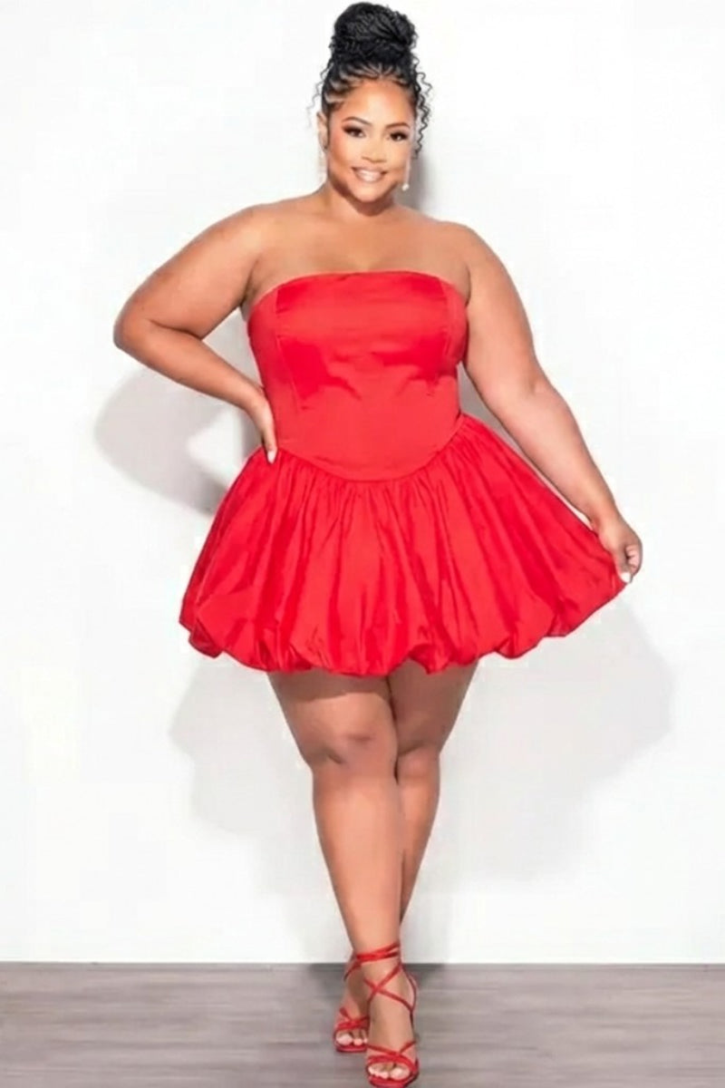 Final Sale Plus Size Bubble Mini Dress in Red