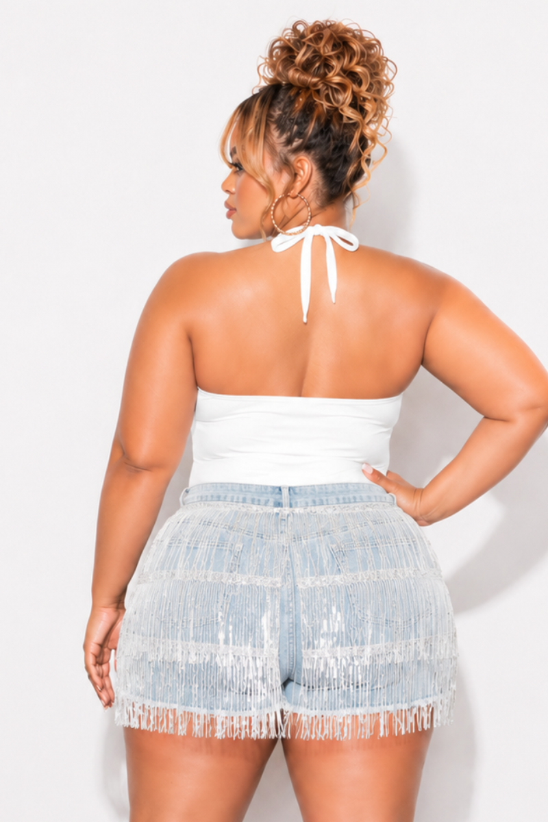 Final Sale Plus Size Halter Top in Ivory with Covered Gold Ring