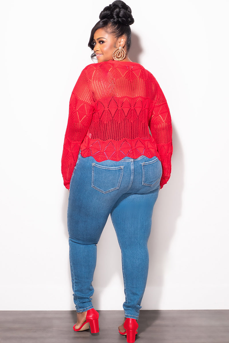 Final Sale Plus Size Knitted Top in Red