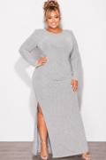 Final Sale Plus Size Gown in Silver Foil Fabric with Side Slit