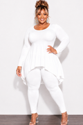 Final Sale Plus Size 2pc High Low Top and Leggings Set in White