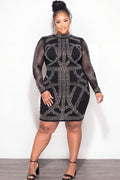 Final Sale Plus Size Iridescent Rhinestone Embellished Mini Dress in Black