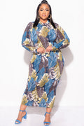 Final Sale Plus Size Reversible BodyCon Midi Dress in Leaf Print