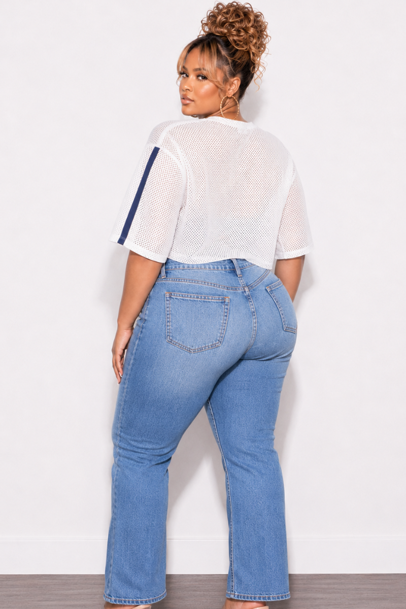 Final Sale Plus Size USA Cropped Jersey in White with Lace Trim