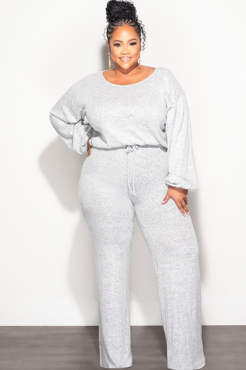 Final Sale Plus Size 2pc Crop Top and High Waist Pant Set in Grey and Black French Terry Blend