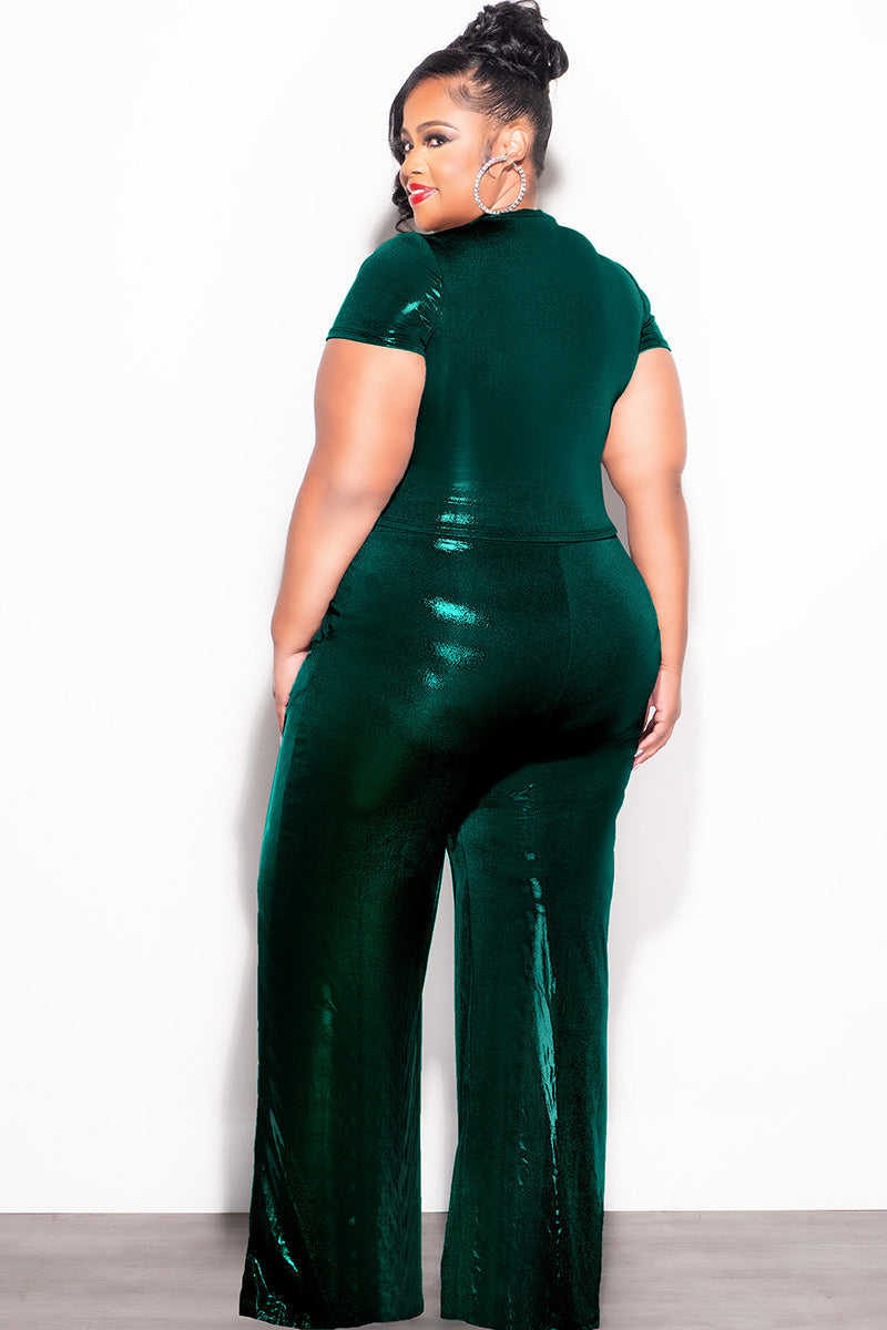 Final Sale Plus Size 2pc Crop Top & Palazzo Pant Set in Green