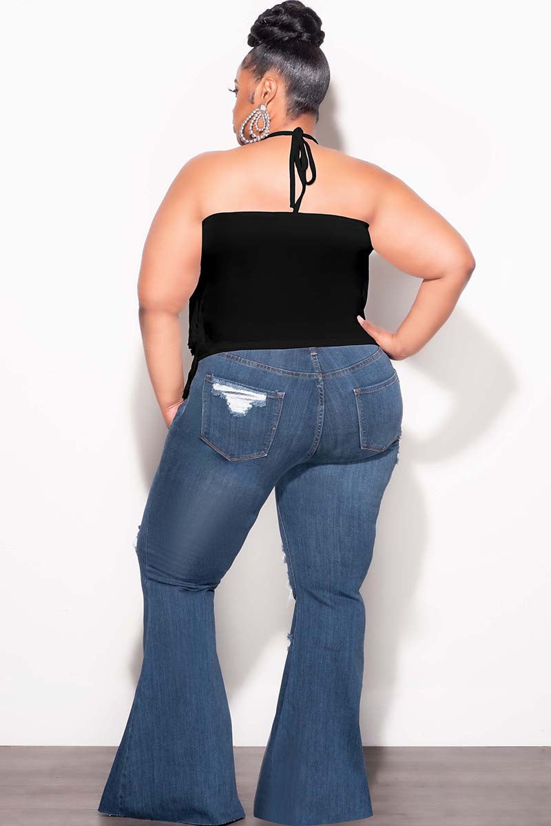 Final Sale Plus Size Halter Fringe Top in Black