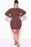 Final Sale Plus Size Ribbed Turtle Neck Dress in Brown