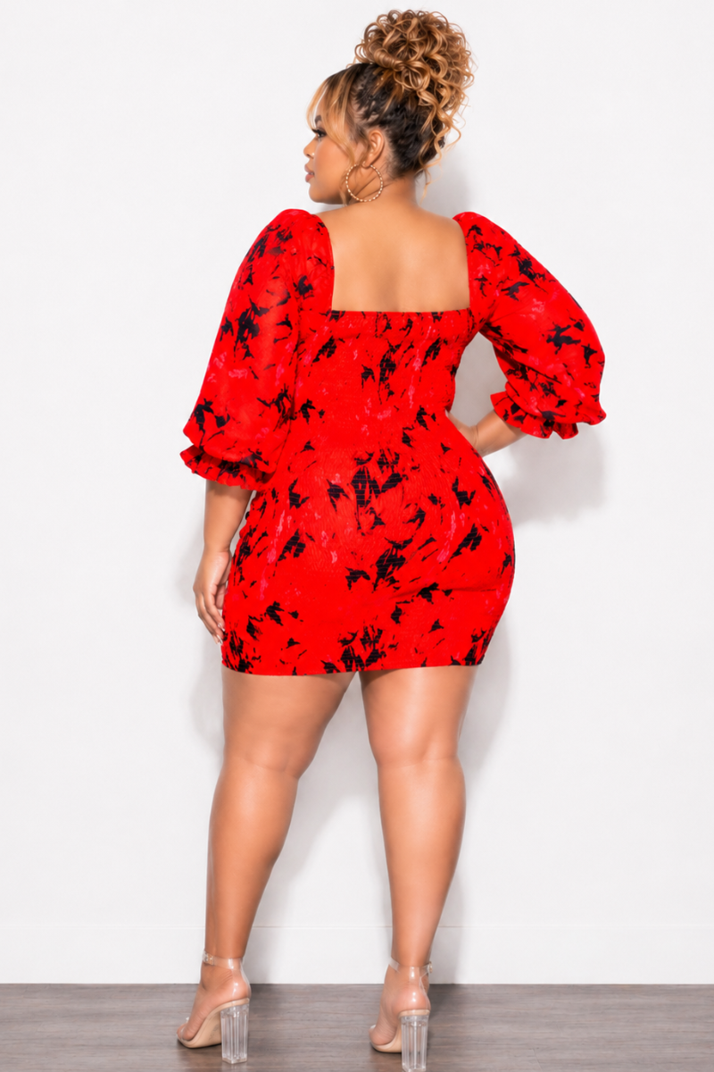 Final Sale Plus Size Frill Corset Mini Dress in Red