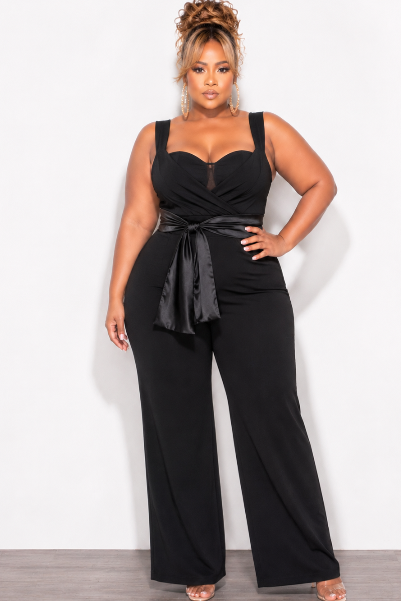 Final Sale Plus Size Lux Sweetheart Neckline with Tank Strap Jumpsuit in Black