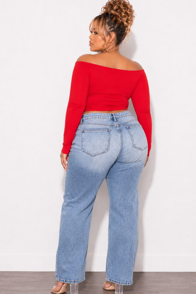 Final Plus Size USA Off The Shoulder Baby Tee Top in Red