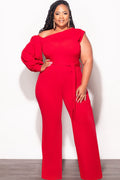Final Sale Plus Size Balloon Sleeve Jumpsuit with Tie in Red