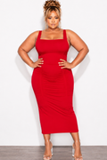 Final Sale Plus Size Ruched Jersey Tank Dress in Tomato Red