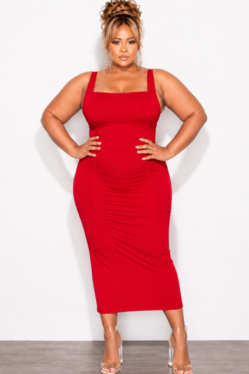 Final Sale Plus Size Ruched Jersey Tank Dress in Tomato Red