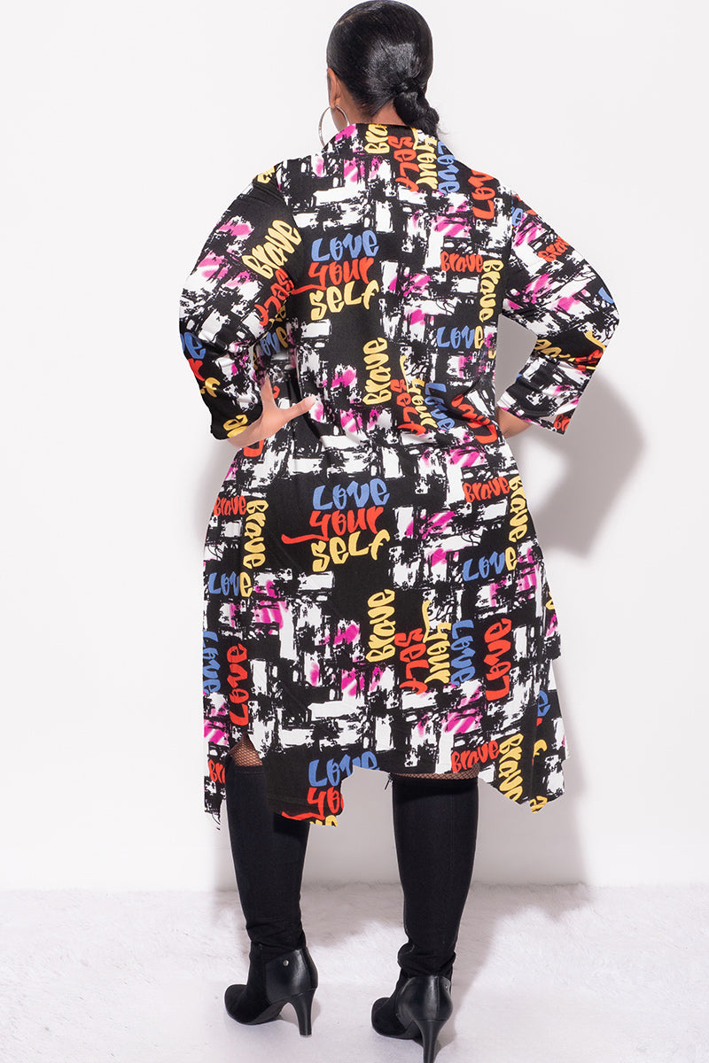 Final Sale Plus Size Hi-Low Shirt Dress in Multi Color Love Print