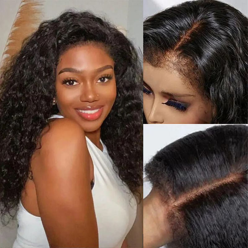 QVR Realistic Curly Edges Glueless High Transparency Lace Front Human Hair Wig
