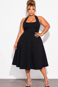 Final Sale Plus Size Halter Square Neck Ponte Dress in Black
