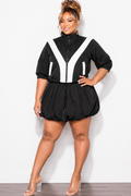 Final Sale Plus Size (Windbreaker Fabric) 2pc Skirt Set in Black with White Stripes