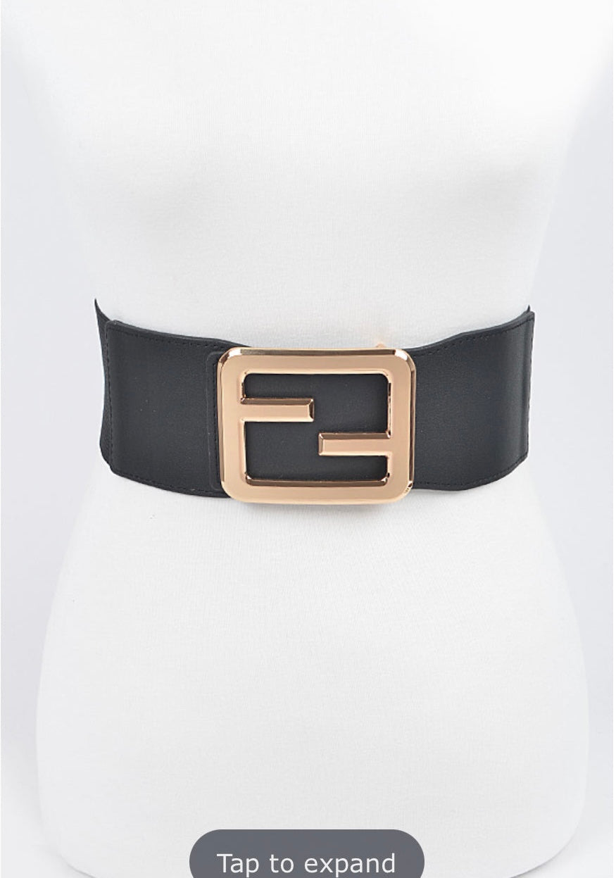 Final Sale Plus Size Black Belt with Gold Buckle