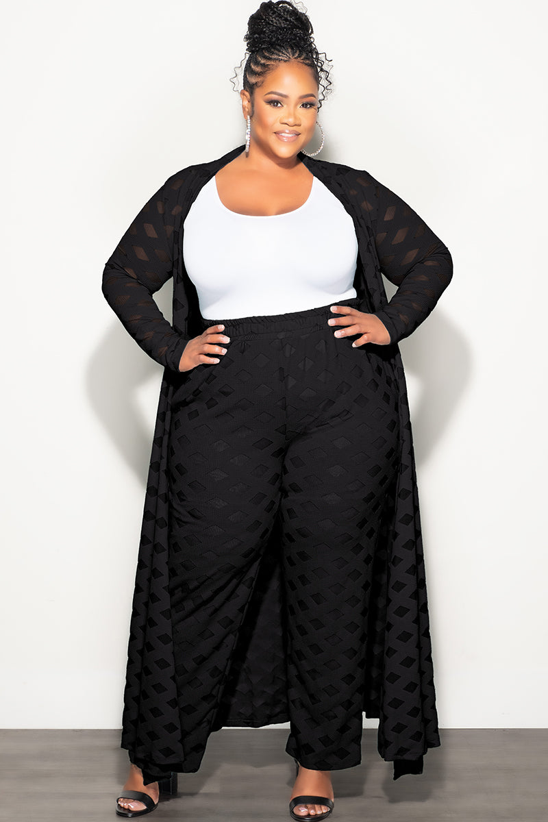 Final Sale Plus Size 2pc Long Duster and Pants Set in Black
