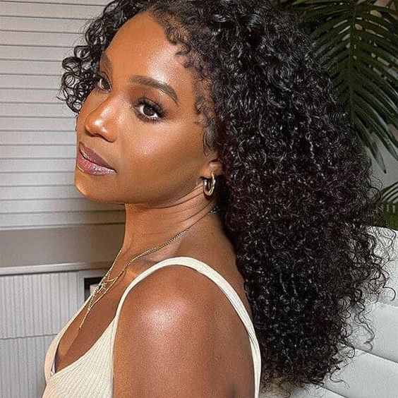 QVR Realistic Curly Edges Glueless High Transparency Lace Front Human Hair Wig
