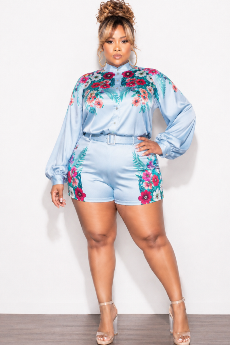 Final Sale Plus Size 2pc Short Set in Blue Multi-Color