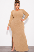 Final Sale Plus Size Gown in Gold Foil Fabric with Side Slit