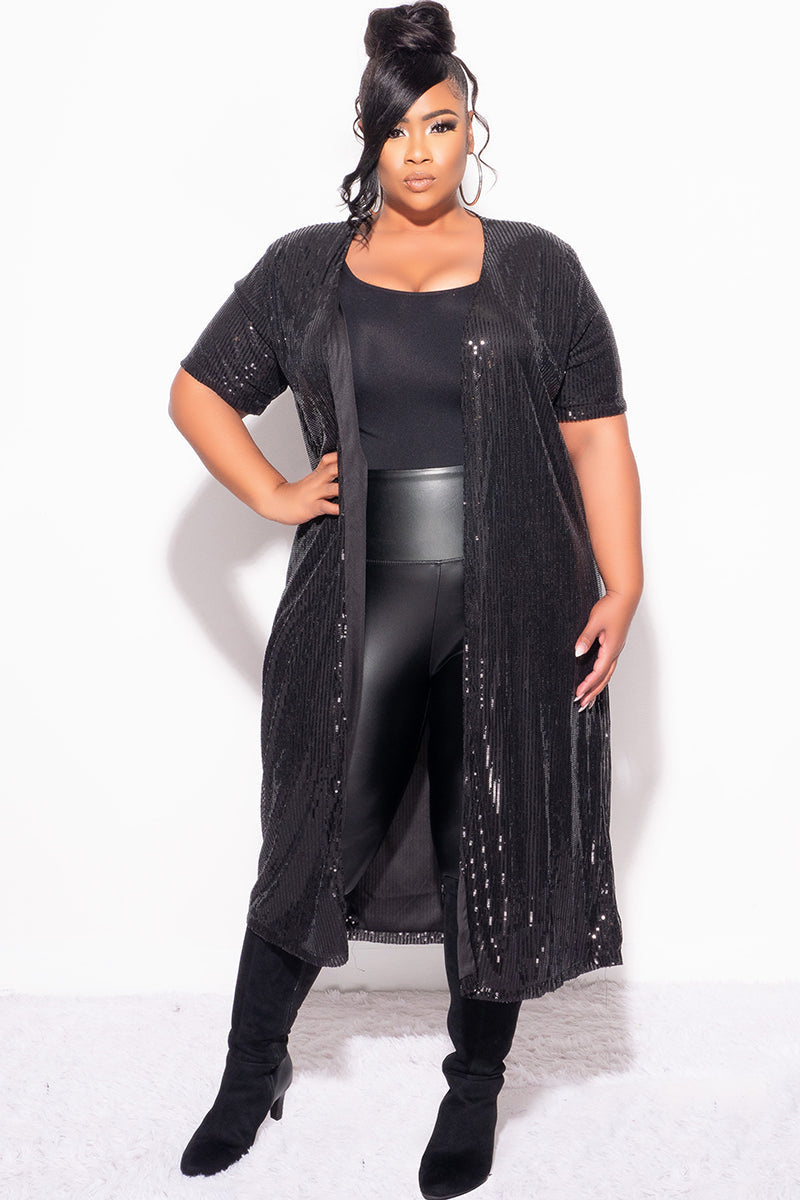 Final Sale Plus Size Sequin Duster in Black