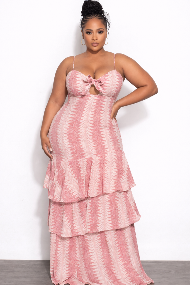 Final Sale Plus Size Mermaid Linen Maxi Dress in Coral & Ivory