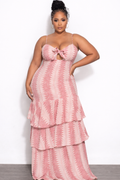 Final Sale Plus Size Mermaid Linen Maxi Dress in Coral & Ivory