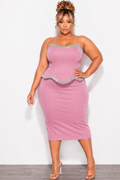 Final Sale Plus Size Lux Strapless Dress with Bling Trim in Rose Pink