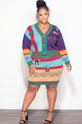 Final Sale Plus Size Knit Sweater Mini Skirt 2pc Set in Multi Color