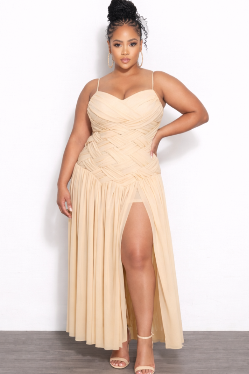 Final Sale Plus Size Woven Mesh Maxi Dress in Butter Yellow