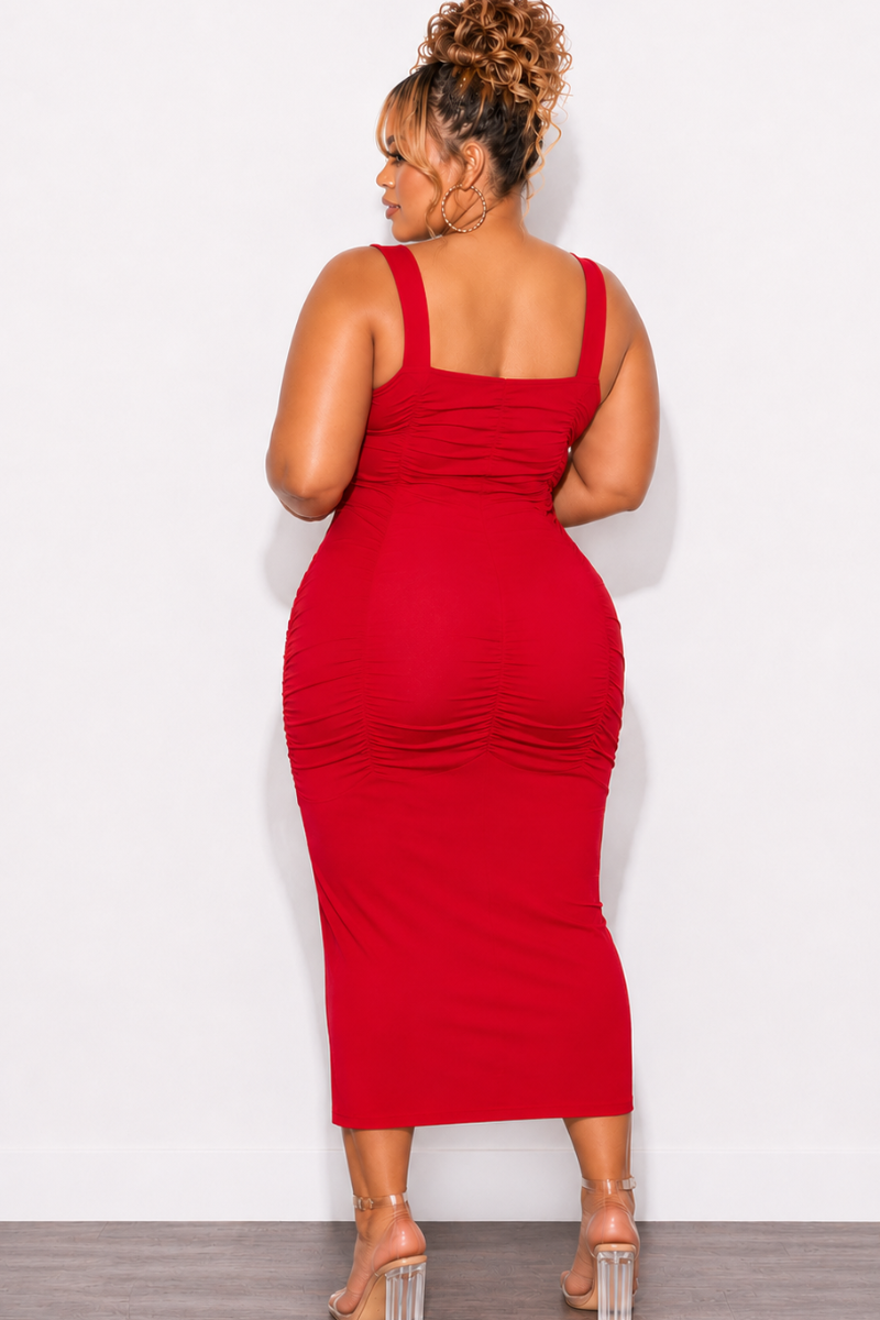Final Sale Plus Size Ruched Jersey Tank Dress in Tomato Red