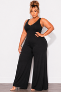 Final Sale Plus Size Ribbed Tank Jumpsuit With Wide Leg In Black