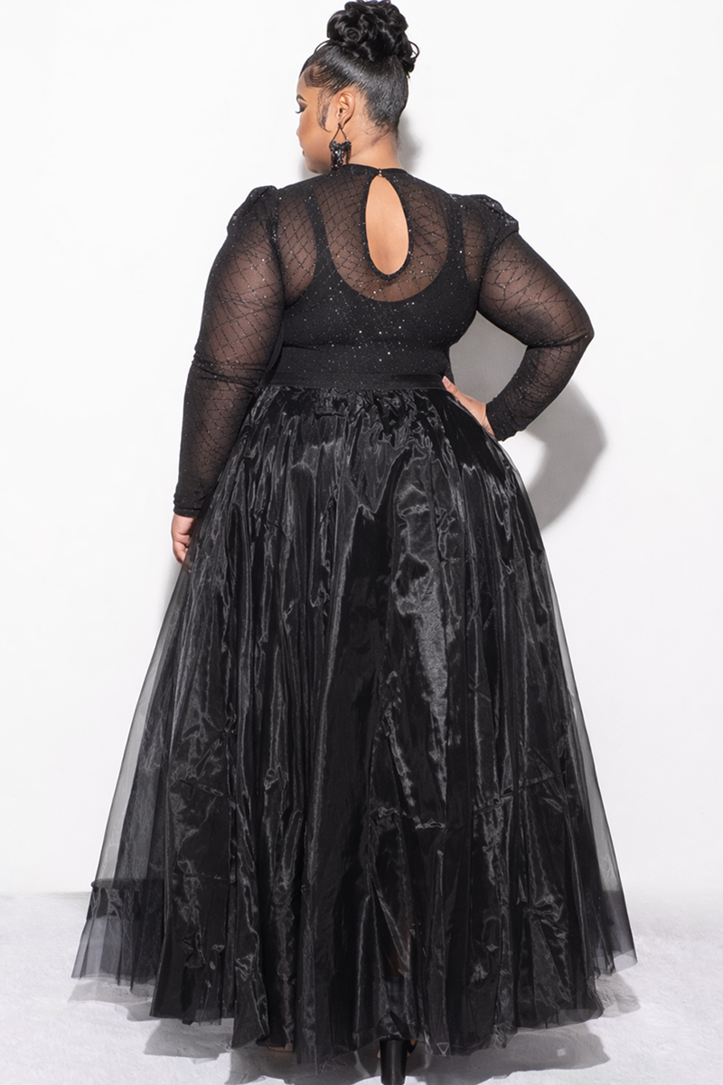 Final Sale Plus Size Glitter Mesh Bodysuit in Black (Bodysuit Only)