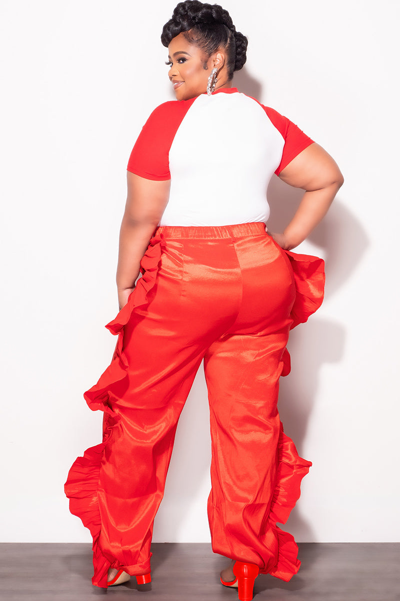 Final Sale Plus Size Ruffle Pants in Red