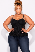 Final Sale Plus Size Lace Halter Top in Black with Ruffle Middle