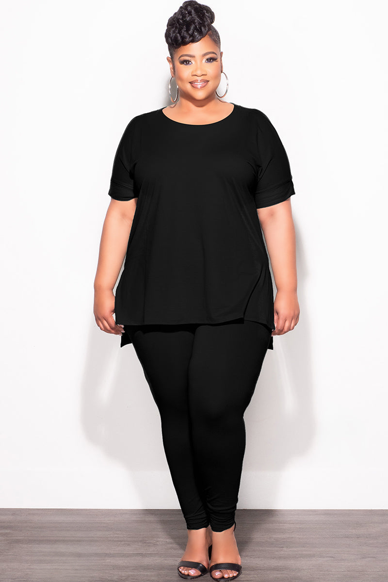 Final Sale Plus Size 2pc Scoop Neck Tunic Top and Matching Legging Set in Black