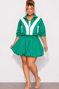 Final Sale Plus Size (Windbreaker Fabric) 2pc Skirt Set in Green with White Stripes