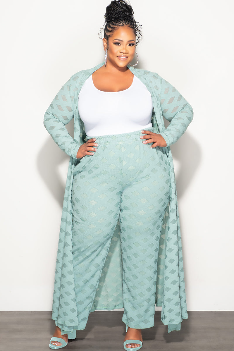 Final Sale Plus Size 2pc Long Duster and Pants Set in Mint