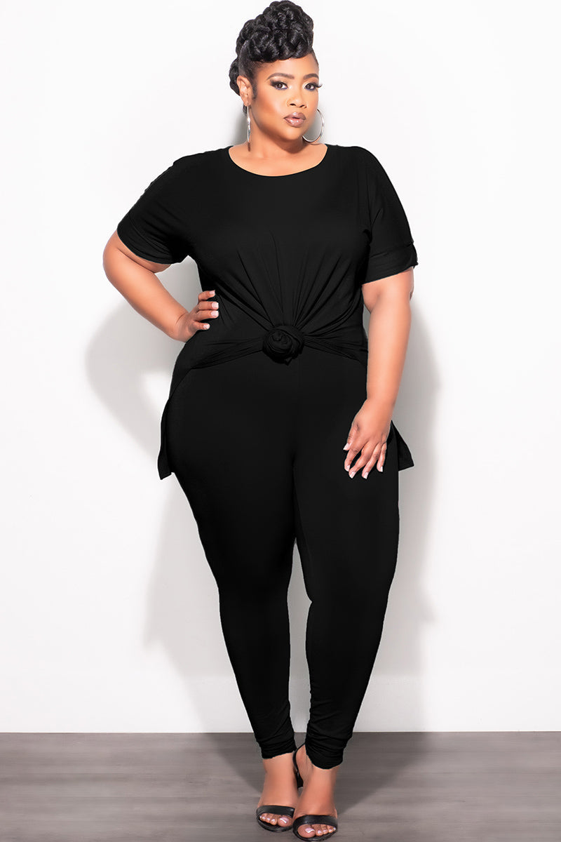 Final Sale Plus Size 2pc Scoop Neck Tunic Top and Matching Legging Set in Black