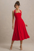 Auburn | Robe mi-longue patineuse rouge dos nu