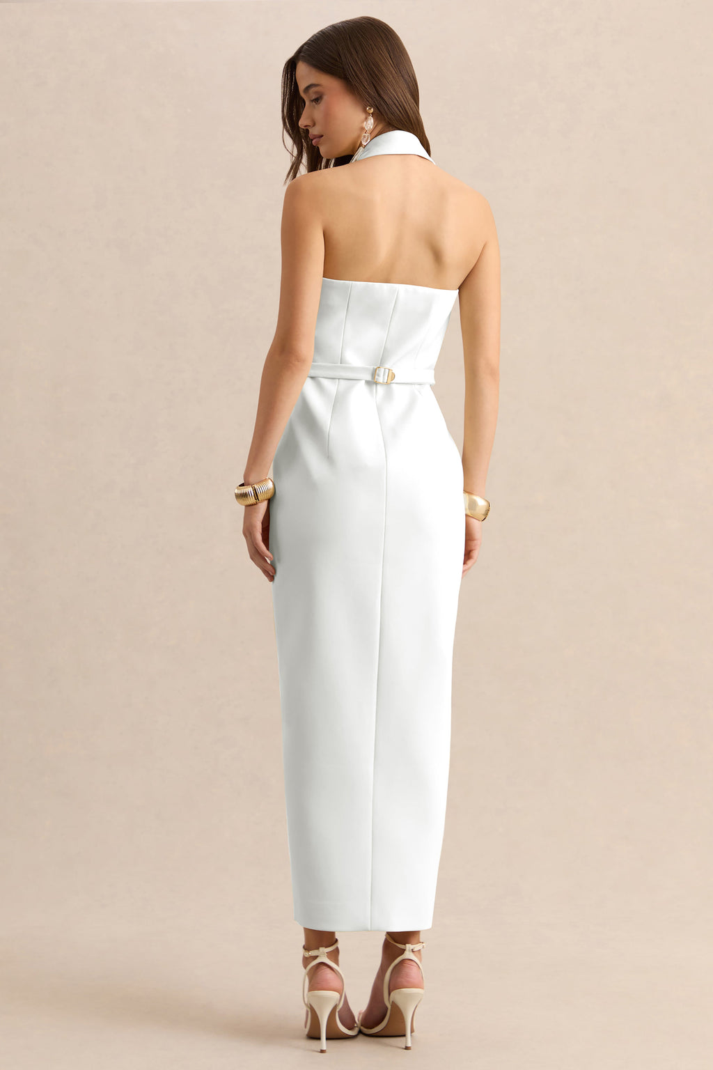 Hana | Robe longue tailleur blanche à décolleté plongeant