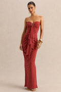 Chloe | Robe longue rouille bandeau avec détails volantés